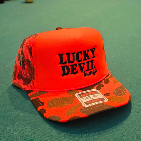 Lucky Devil Orange Camo Trucker Hat